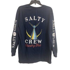 Salty Crew Long Sleeve Blue Shirt Size L Logo Front Back & Sleeves Beach